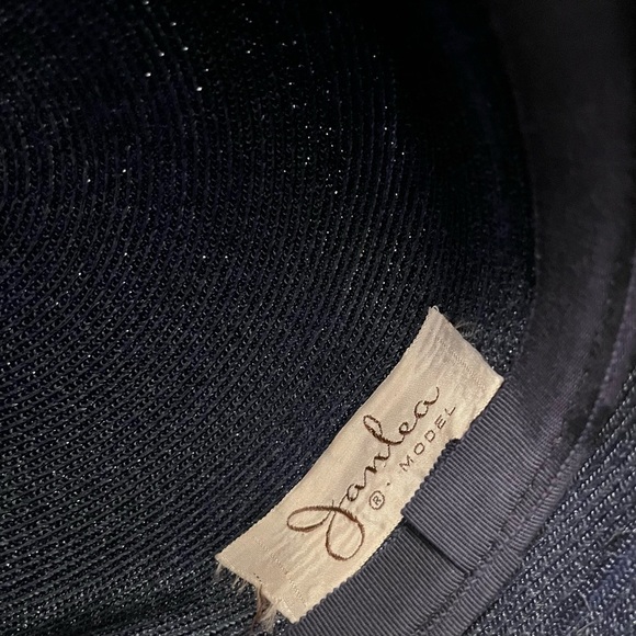 Vintage 1950s Navy Blue Woven Straw Hat Ribbon Detail OS - Picture 6 of 7